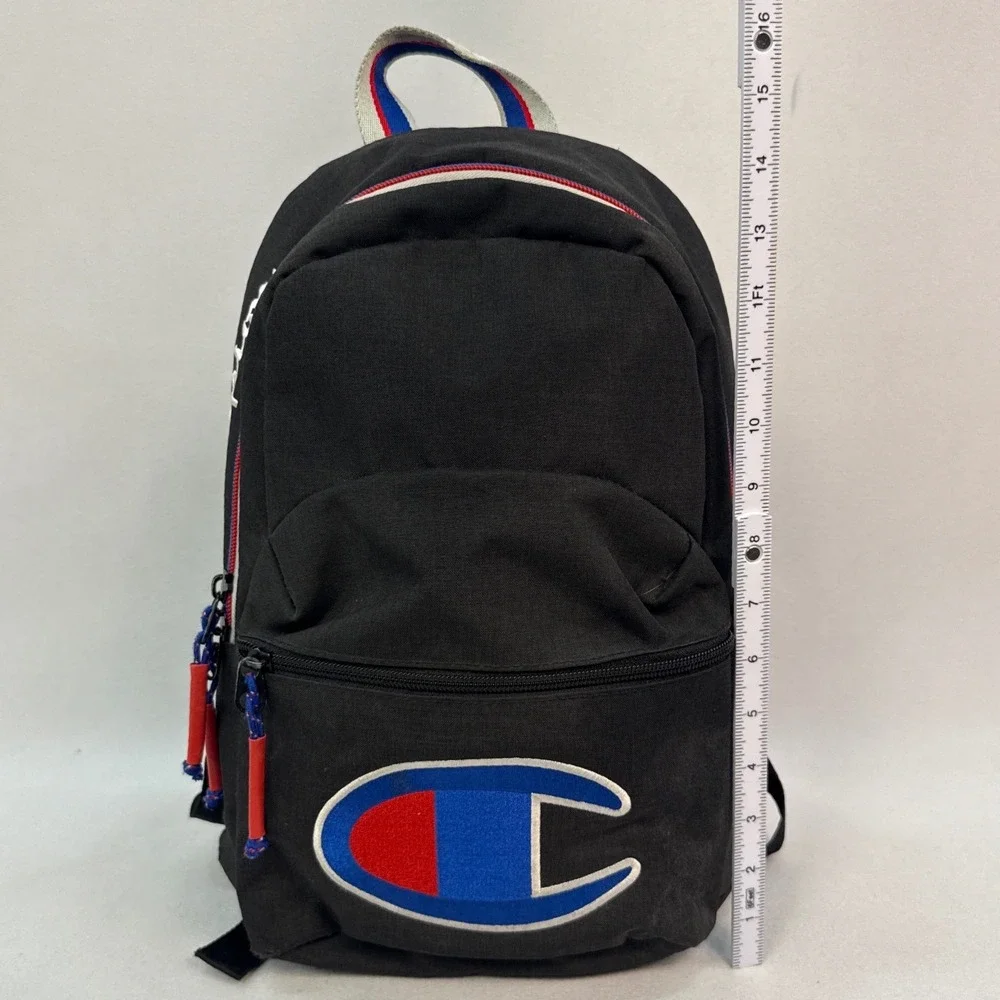 Champion Supercize Backpack Black Canvas Embroidered Logo Bookbag Athleisure